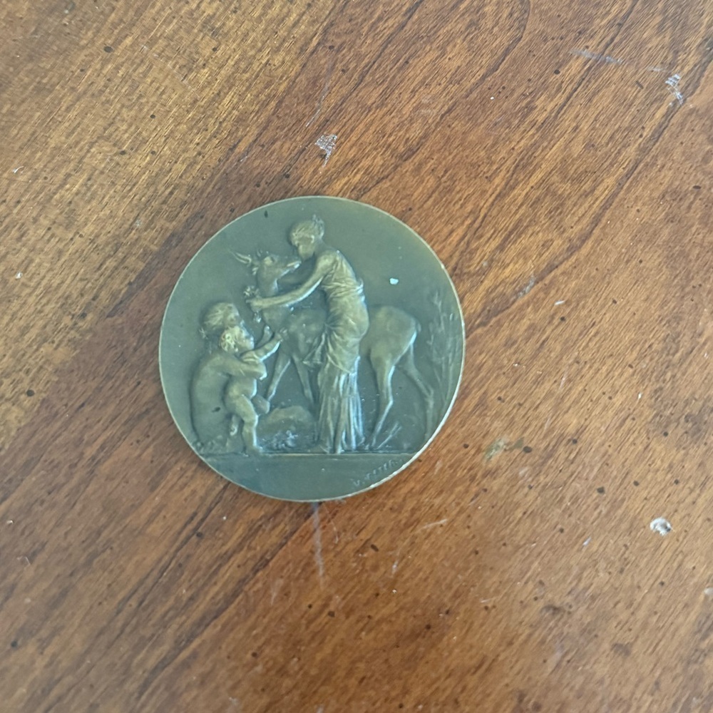 Antique Bronze Medallion “The Happy Age” “L'Age Heureux” By Victor Peter 1900